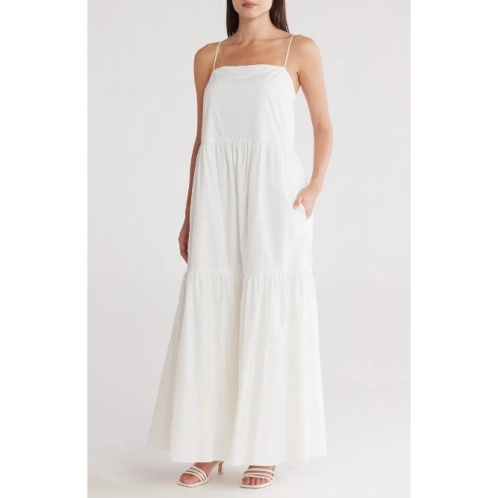 Rag & Bone Leilah White Cotton Poplin Tiered Maxi‎ Dress Medium, Tiered Coastal